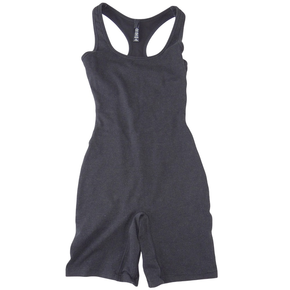 Womens Charcoal Black Racerback Athletic Romper Unitard Bodysuit XS
